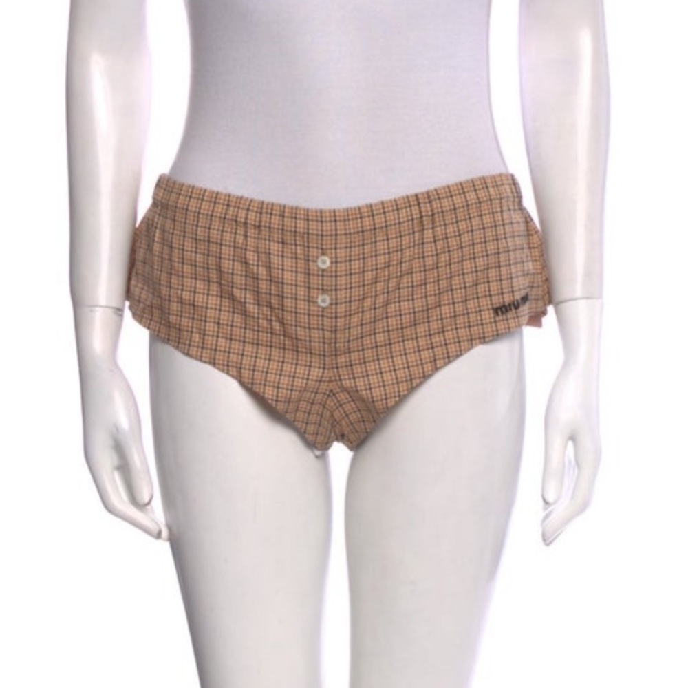 Miu Miu Tan Plaid Micro Boxer Shorts